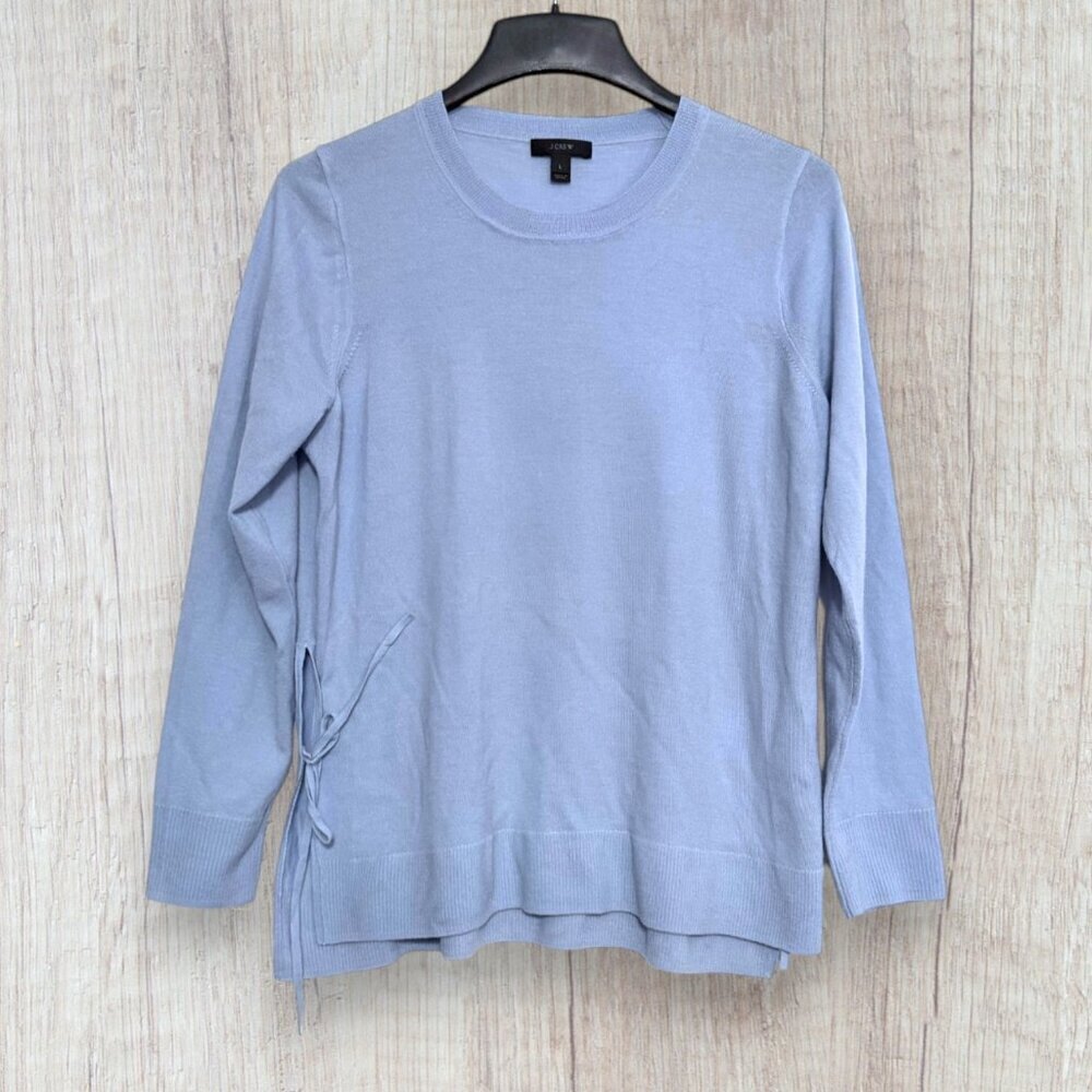 J.Crew 100% Merino Wool Light Blue Tie Side Lightweight Sweater Pullover Women L